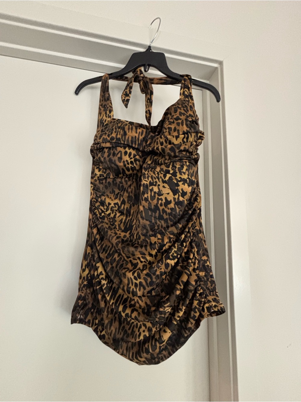 New Leopard Print Halter Mini Dress - Brown & Black